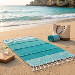 Fouta plage bleu canard – légère, absorbante & idéale pour l’été
