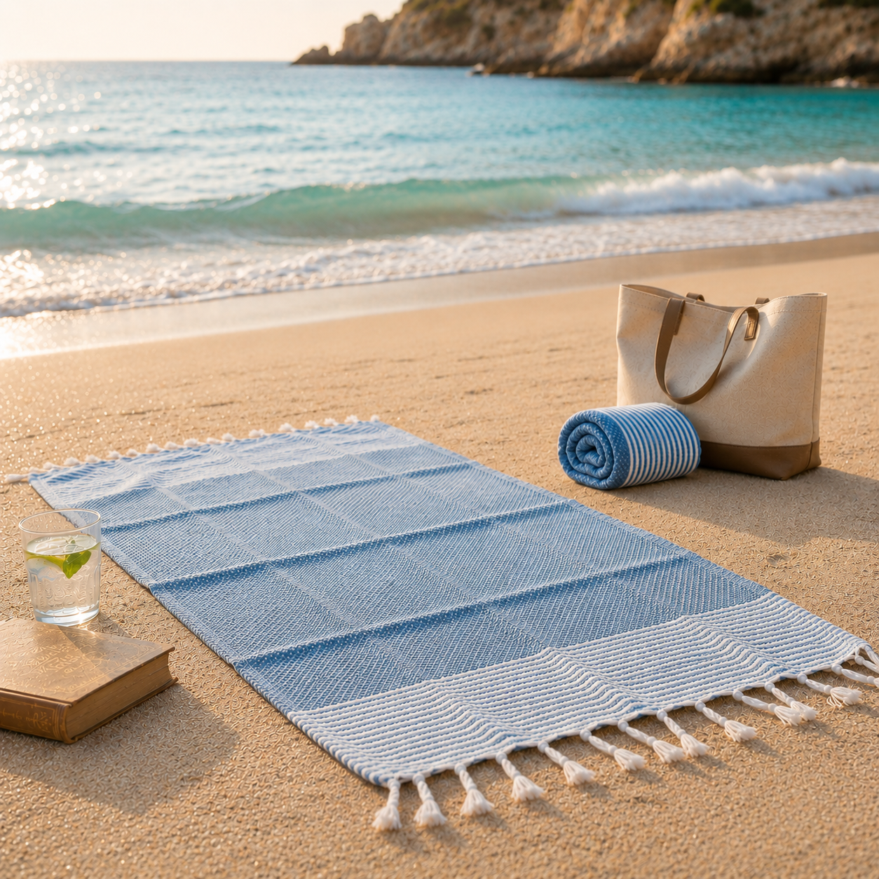 Fouta plage bleu jean – légère, absorbante & idéale pour l’été