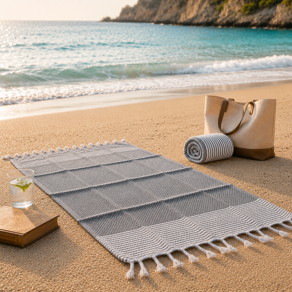Fouta plage gris moyen – légère, absorbante & idéale pour l’été