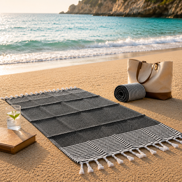 Fouta plage noire – légère, absorbante & idéale pour l’été