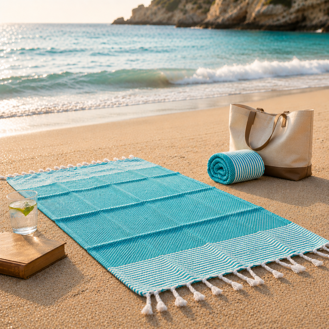 Fouta plage turquoise – légère, absorbante & idéale pour l’été