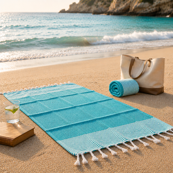 Fouta plage turquoise – légère, absorbante & idéale pour l’été