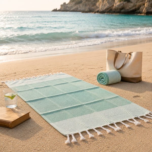 Fouta plage vert d'eau – légère, absorbante & idéale pour l’été