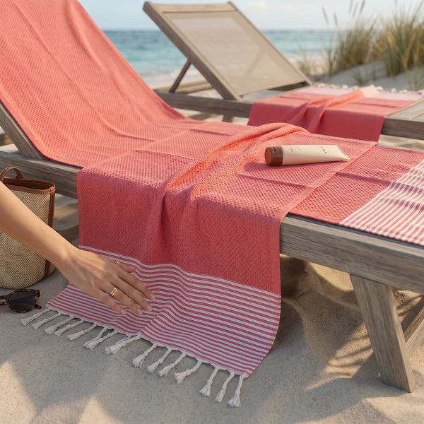 Fouta plage corail – légère, absorbante & idéale pour l’été