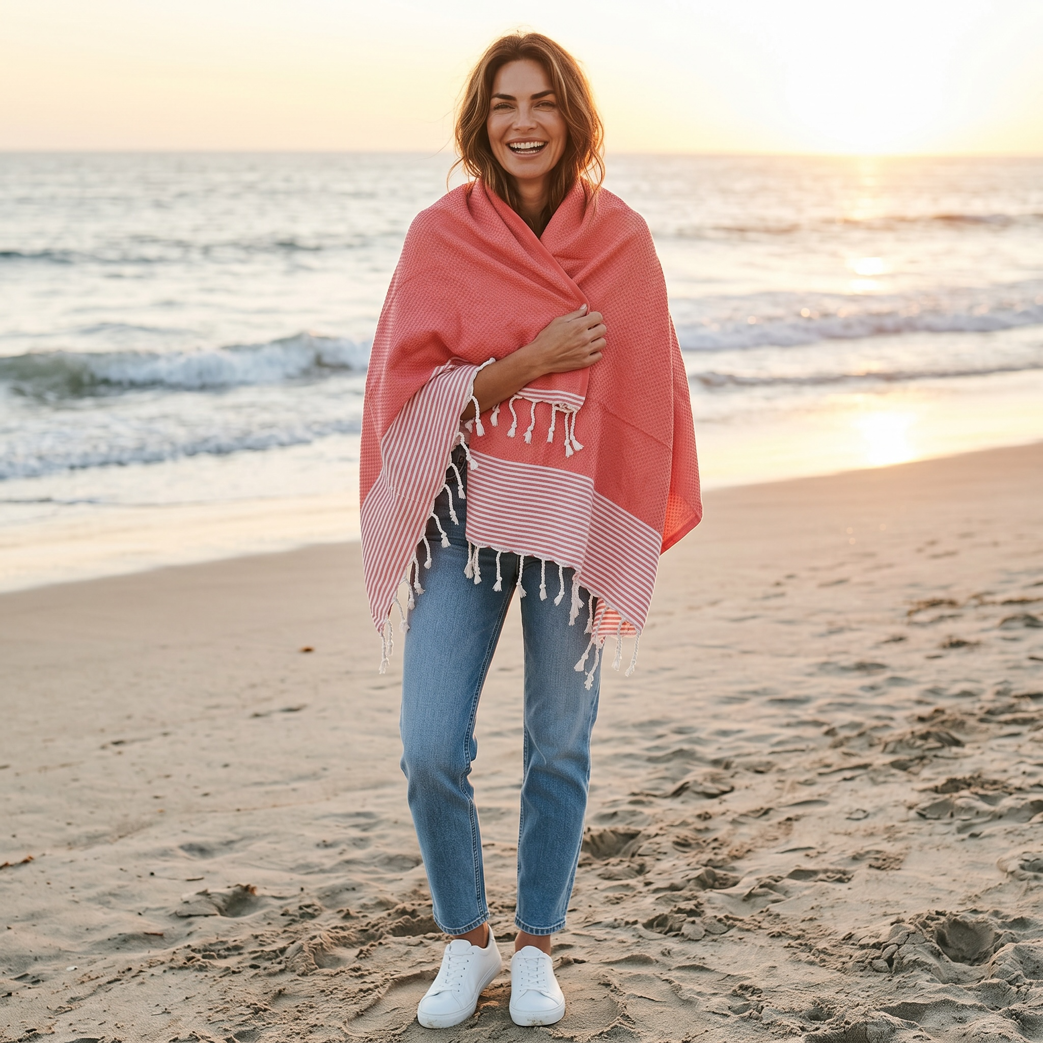 Fouta plage corail – légère, absorbante & idéale pour l’été