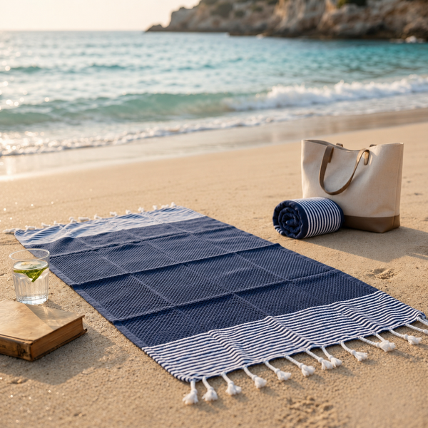 Fouta plage bleu marine – légère, absorbante & idéale pour l’été