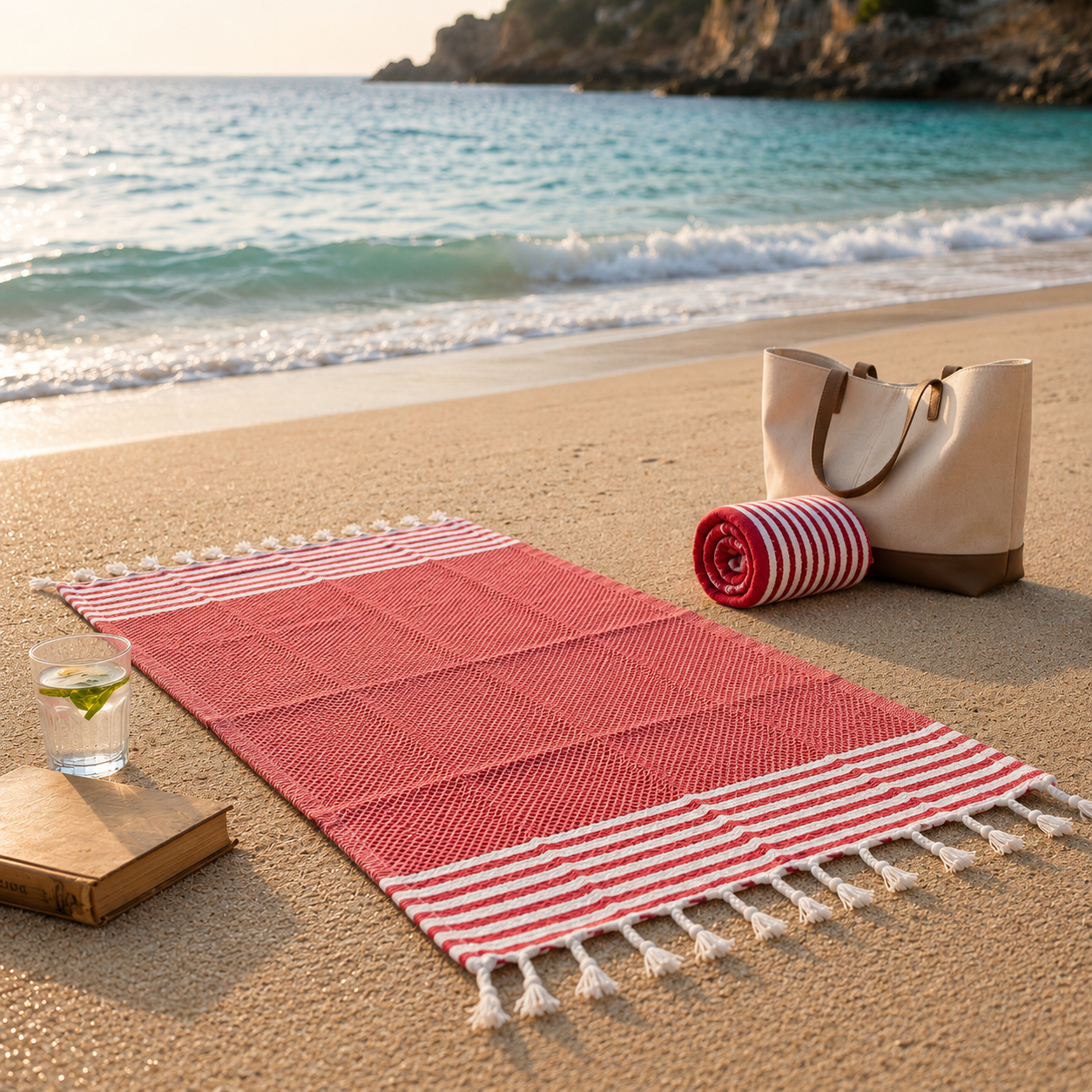 Fouta plage rouge – légère, absorbante & idéale pour l’été