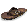 GUMBIES FRANCE Islander Aboriginal brown flip-flops with a woven strap and a patterned sole. Made from recycled rubber and cotton.