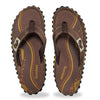GUMBIES FRANCE Islander Aboriginal print flip-flops with brown canvas straps and recycled rubber sole.
