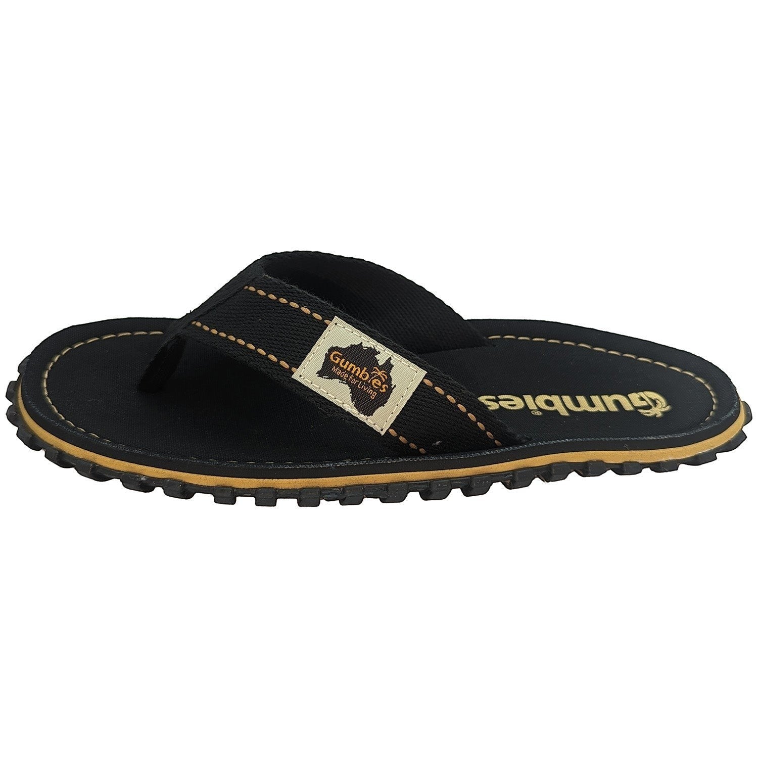GUMBIES FRANCE black ecological flip-flops for men, made with natural cotton straps and recycled rubber sole.