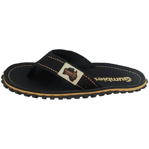GUMBIES FRANCE black ecological flip-flops for men, made with natural cotton straps and recycled rubber sole.