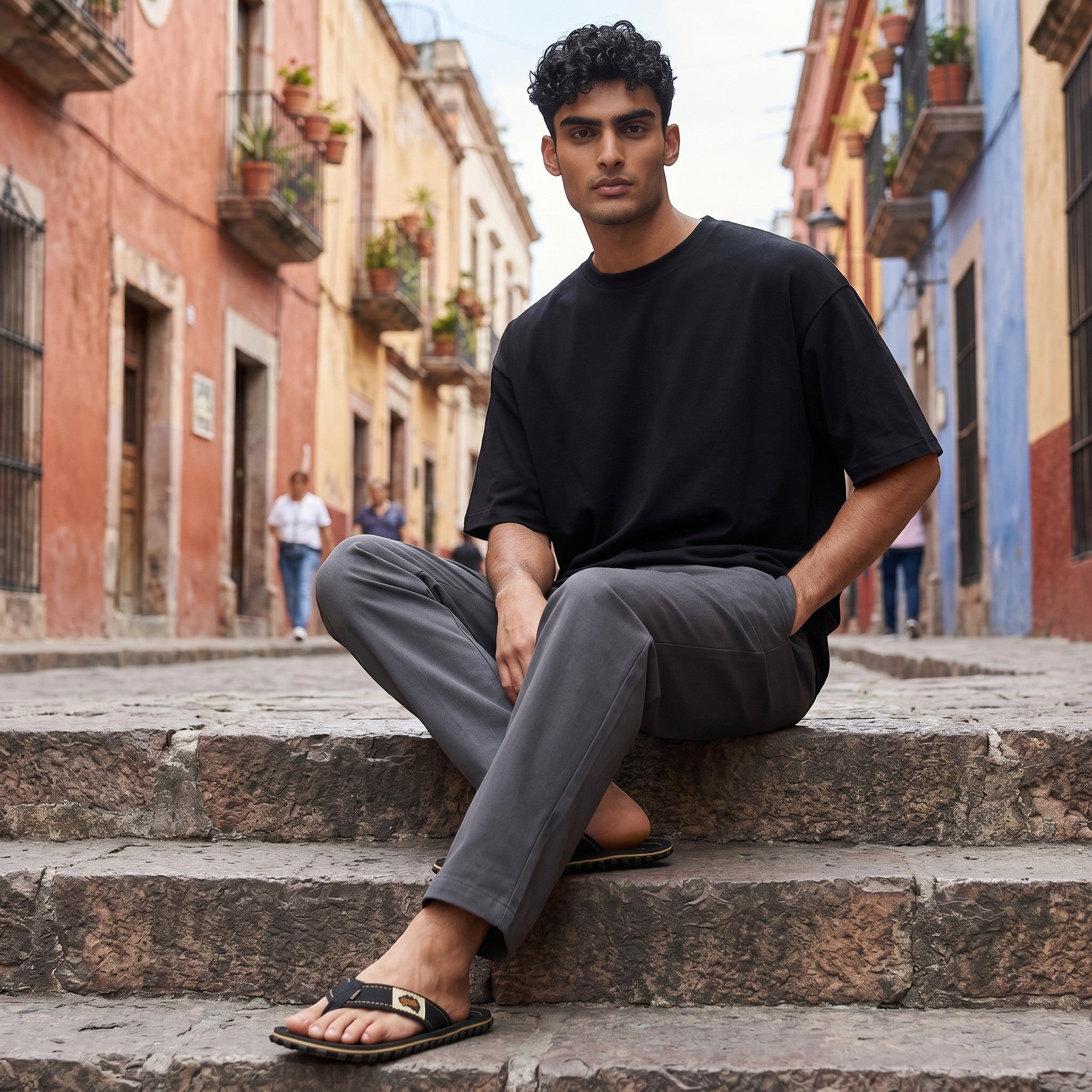 GUMBIES FRANCE black ecological flip-flops for men with natural cotton straps and recycled rubber sole.