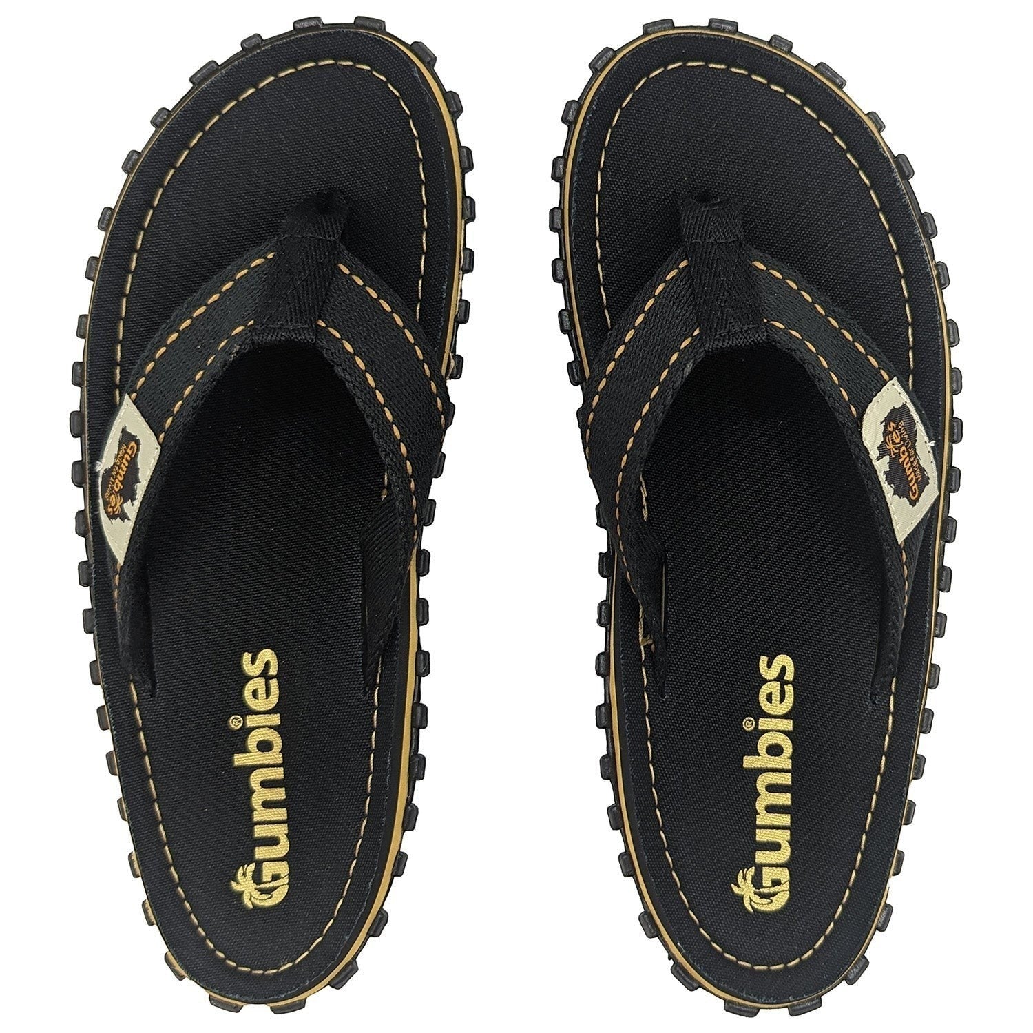 GUMBIES FRANCE black ecological flip-flops for men, made with natural cotton straps and recycled rubber soles.