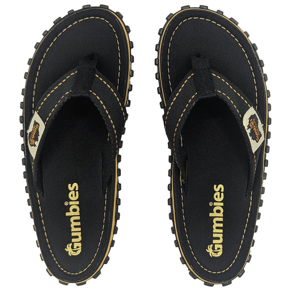 GUMBIES FRANCE black ecological flip-flops for men, made with natural cotton straps and recycled rubber soles.