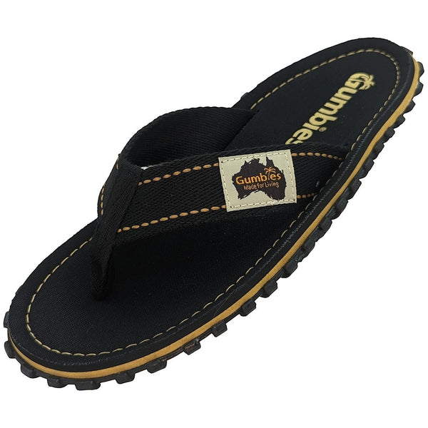 GUMBIES FRANCE black ecological flip-flops for men, made with natural cotton straps and recycled rubber sole.