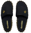 GUMBIES FRANCE black eco-friendly men's slides with gold logo and text, featuring a durable rubber and jute sole.