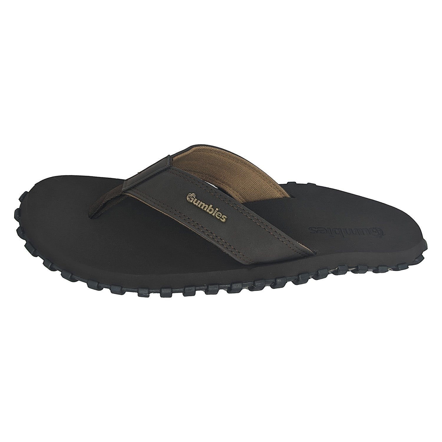 GUMBIES FRANCE men's brown eco-friendly flip-flops with a textured sole and comfortable cotton straps.