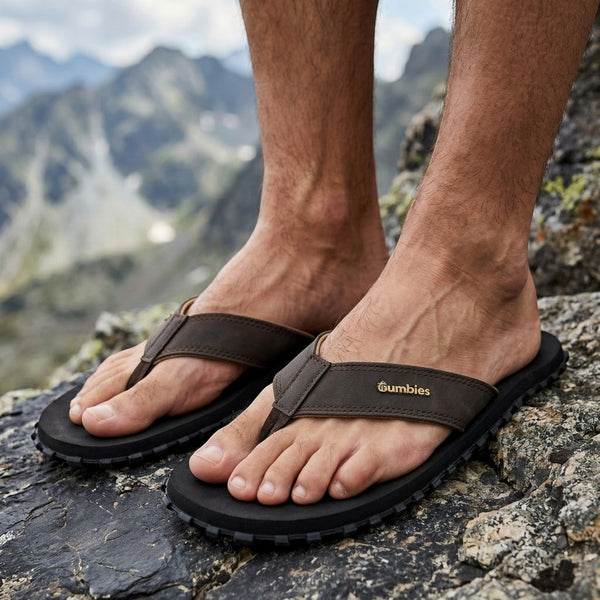 GUMBIES FRANCE men's brown eco-friendly flip-flops with a natural, barefoot feel and comfortable Bloom algae foam sole.