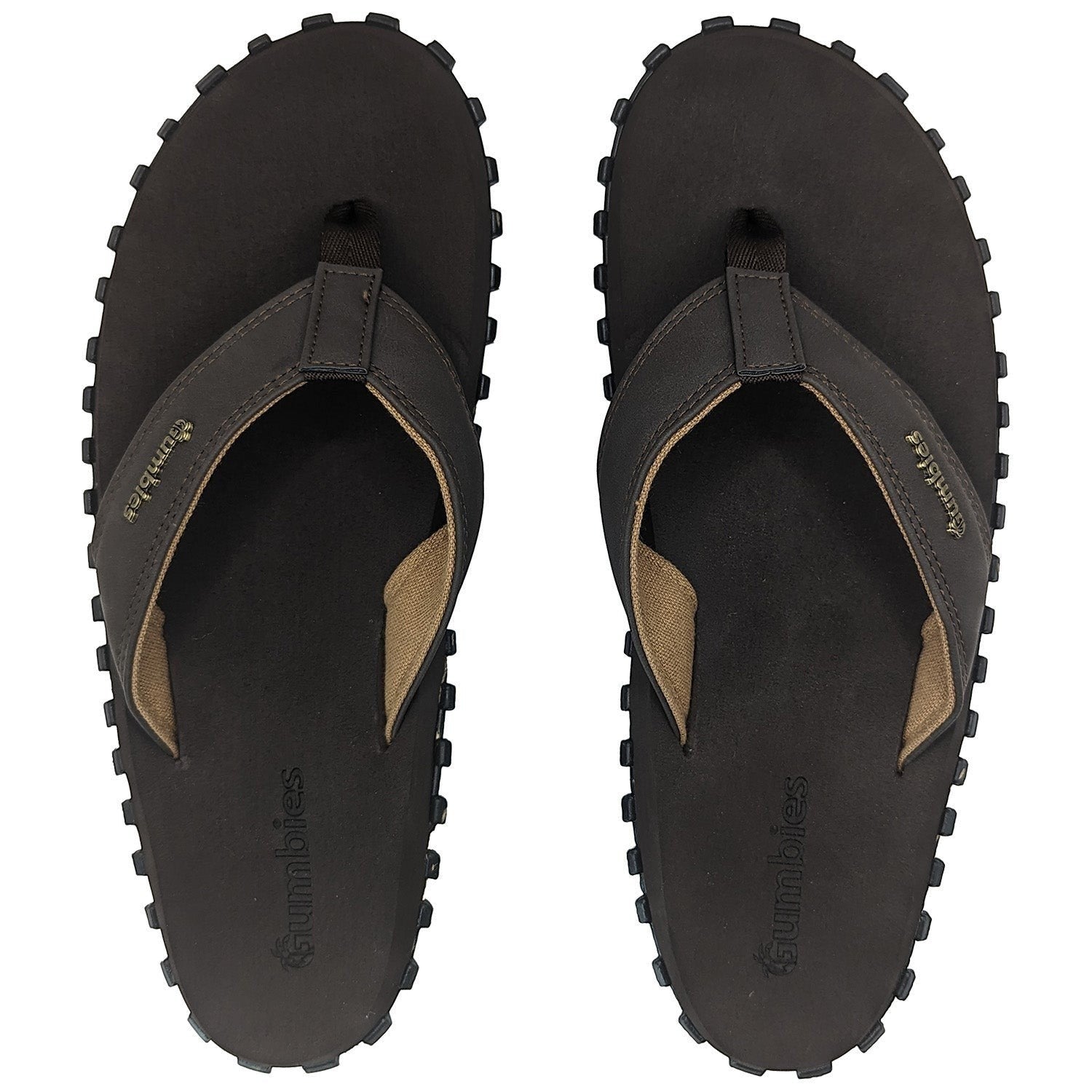 GUMBIES FRANCE men's brown eco-friendly flip-flops with a textured sole and comfortable cotton straps.