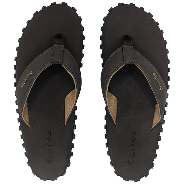 GUMBIES FRANCE men's brown eco-friendly flip-flops with a textured sole and comfortable cotton straps.