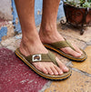 GUMBIES FRANCE Islander flip-flops in khaki with palm leaf print and recycled rubber sole.