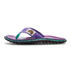 GUMBIES FRANCE Islander flip-flops with purple canvas straps and a striped footbed. Features a textured sole.