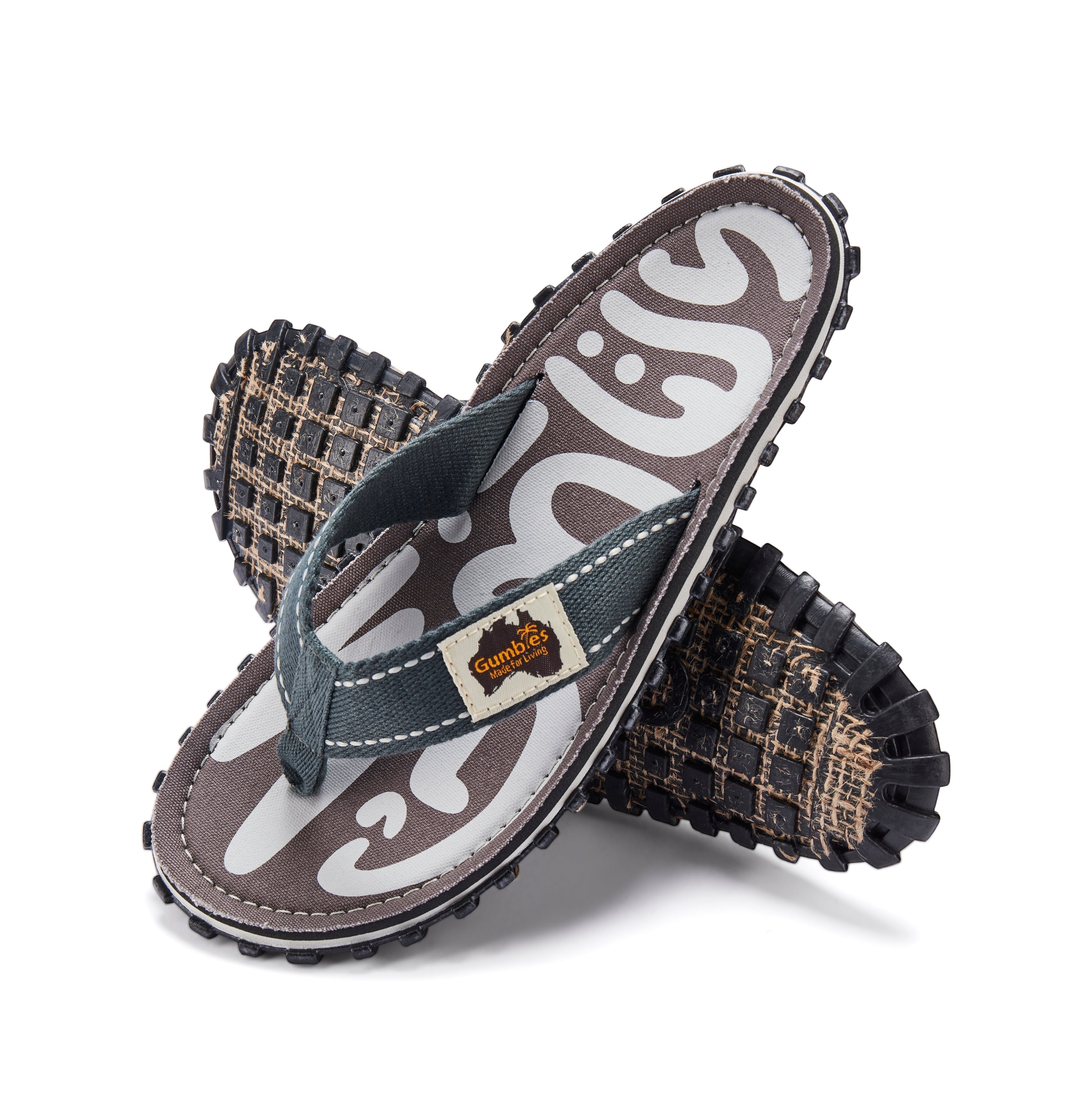 GUMBIES FRANCE Islander urban grey flip-flops with jute and recycled rubber sole, natural cotton straps.