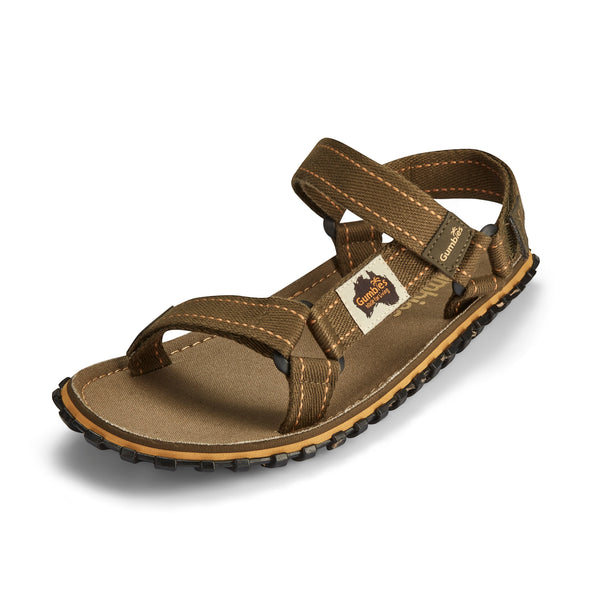 GUMBIES FRANCE khaki canvas adjustable strap sandals with ergonomic footbed and recycled rubber sole.
