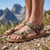GUMBIES FRANCE khaki cotton strap sandals with adjustable fit and durable recycled rubber sole.