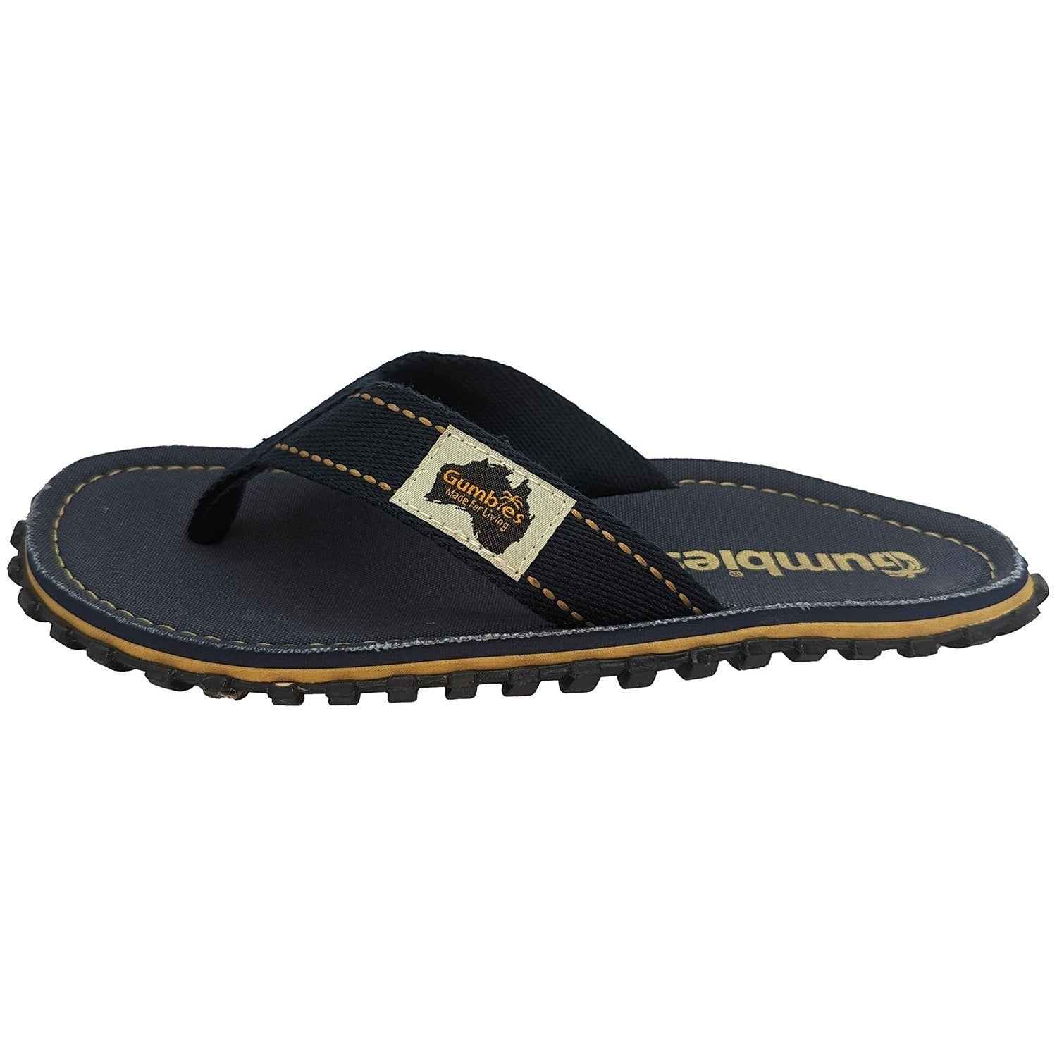 GUMBIES FRANCE navy blue unisex flip-flops with natural cotton straps and recycled rubber sole.