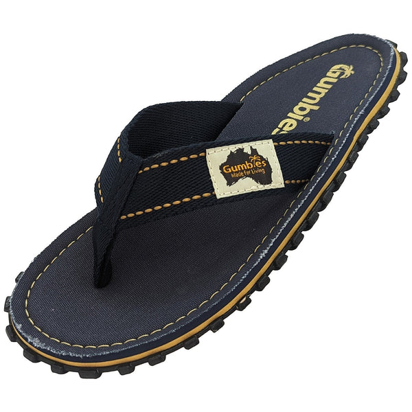 GUMBIES FRANCE navy blue unisex flip-flops with natural cotton straps and recycled rubber sole.