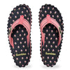 GUMBIES FRANCE navy blue flip-flops with pink floral print and pink straps. Eco-friendly, comfortable summer footwear.