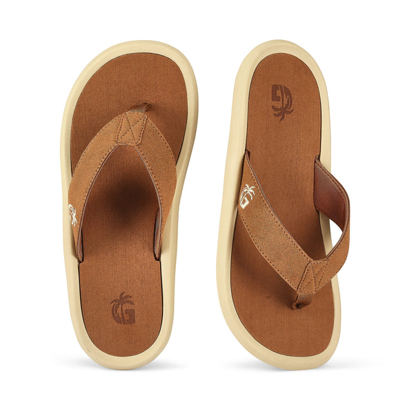 GUMBIES FRANCE Noosa beige flip-flops with faux leather straps and cushioned EVA foam soles.