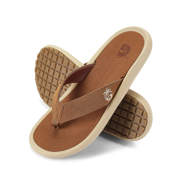 GUMBIES FRANCE Noosa beige flip-flops with faux leather straps and cushioned EVA algae foam sole.