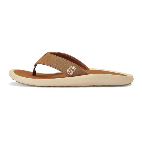 GUMBIES FRANCE Noosa beige thong sandals with faux leather strap, cotton lining, and EVA foam sole with arch support.