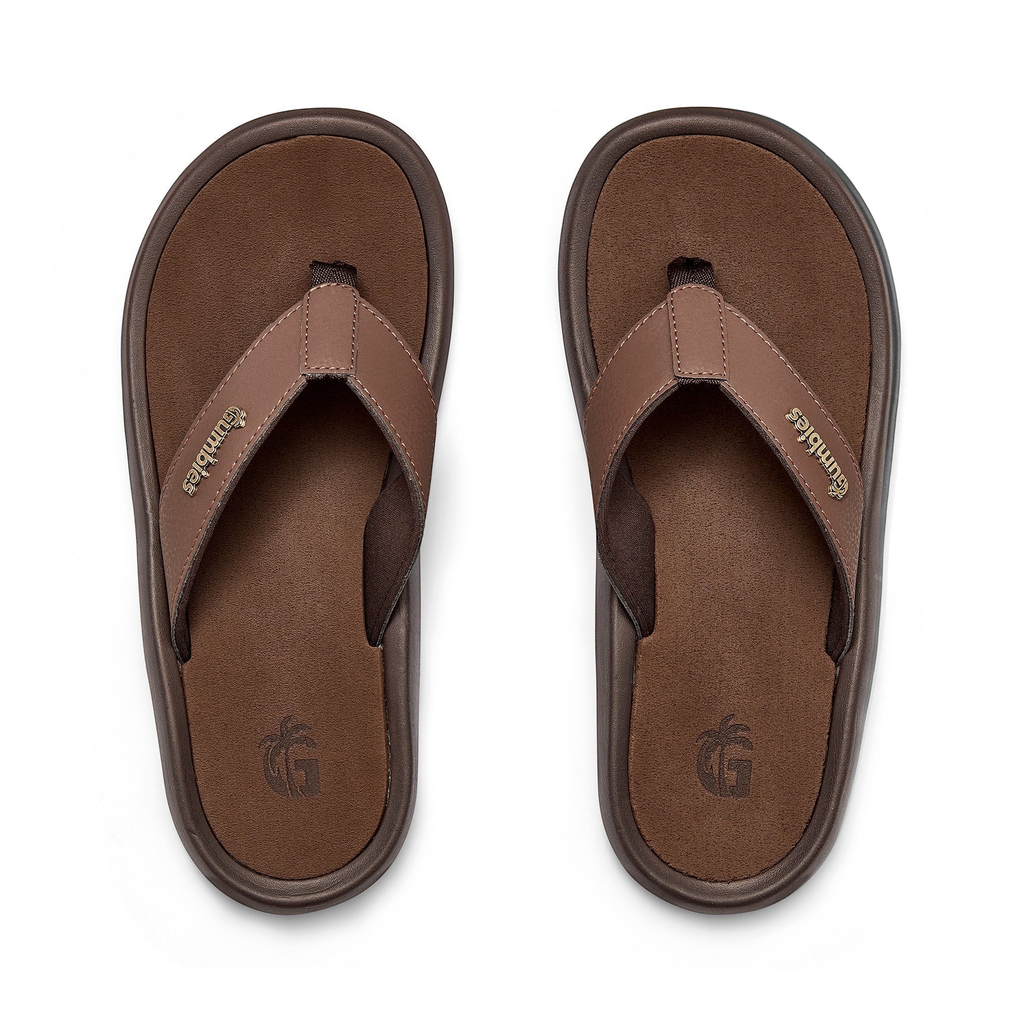 GUMBIES FRANCE Noosa brown faux leather and cotton flip-flops with cushioned footbed and rubber sole.