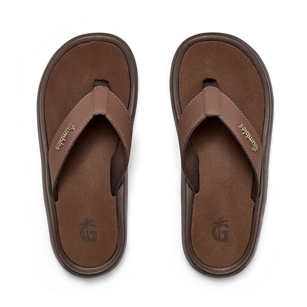 GUMBIES FRANCE Noosa brown faux leather and cotton flip-flops with cushioned footbed and rubber sole.