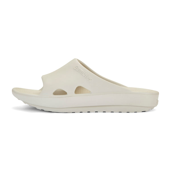 GUMBIES FRANCE off-white ergonomic slides with arch support and algae foam sole for recovery and comfort.